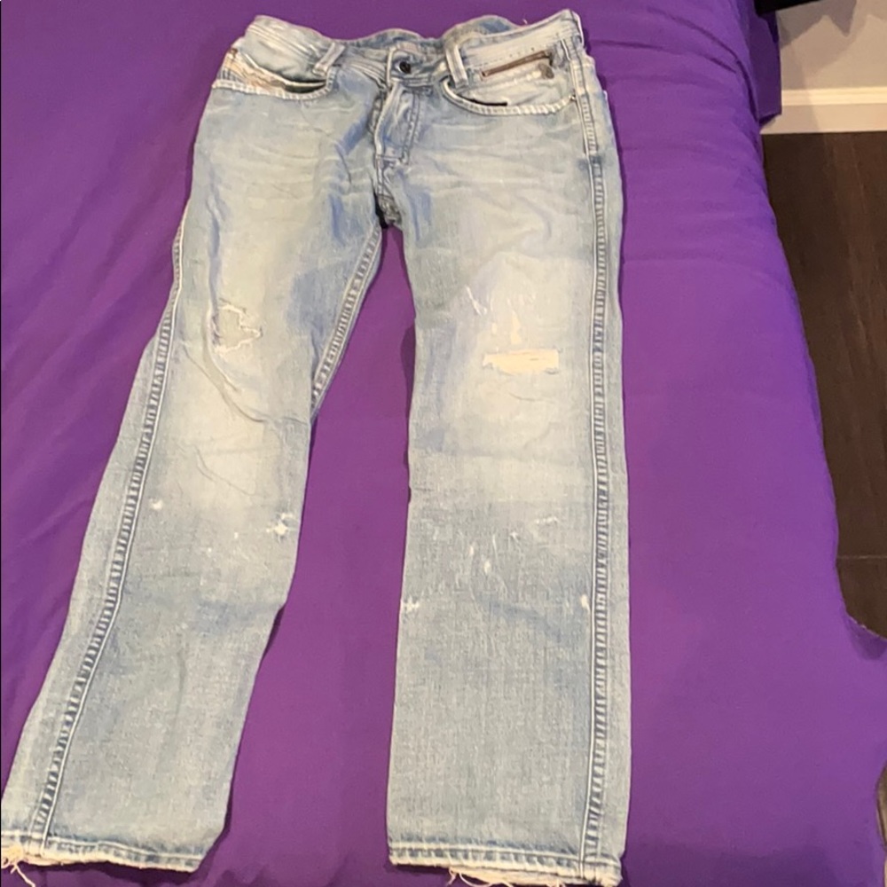 Diesel straight patched ripped jeans